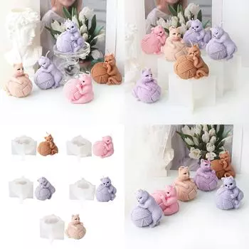 Модная симпатичная кошачья вязаная шарообразная прочная силиконовая форма для свечей для любителей рукоделия и домашнего декора 2