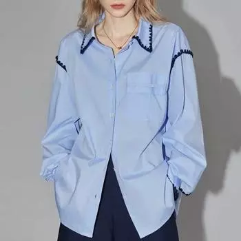 Модная синяя повседневная рубашка женская свободная тонкая кружевная с вышивкой элегантная блузка женская винтажная Blusas офисные женские топы Mujer 30046 S синий