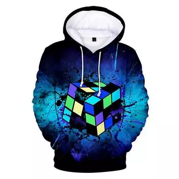 Модная синяя толстовка с капюшоном «Кубик Рубика» для мальчиков и девочек, одежда для повседневных детей, толстовки с капюшоном на осень и зиму, толстовка для мальчиков и девочек 100