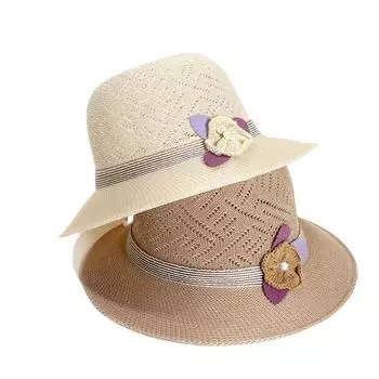 Модная складная соломенная шляпа с цветком, полые для дам, солнцезащитный крем, летняя пляжная дышащая приморская шляпа фиолетовый