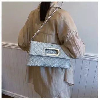 Модная складная женская сумка через плечо с ромбической цепочкой, универсальная новая высококачественная кожаная сумка серебряный