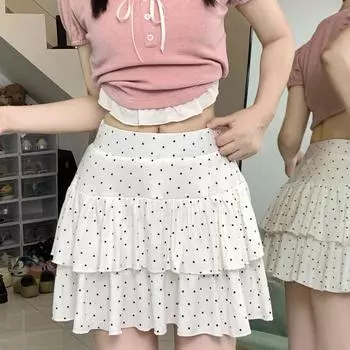 Модная сладкая и пряная антиэкспозиционная юбка для женщин, лето 2024, новый стиль, утягивающая трапециевидная юбка с высокой талией S белый