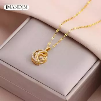 Модная слегка инкрустированная циркониевым бьющимся сердцем умная луна подвеска титановая сталь ожерелье романтическая милая цепочка в виде сердца луна ключица женщина