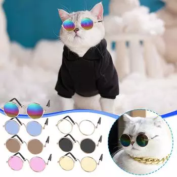 Модная Собака, Кошки, Очки Для Домашних Животных, Творческий Тенденция, Фотосъемка, Круглая Оправа, Маленькая Игрушечная Кукла в Солнечных Очках