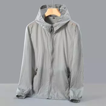 Модная солнцезащитная одежда, летние для мужчин, повседневные летние куртки для пар с тонким капюшоном больших размеров Upf 50 M серый