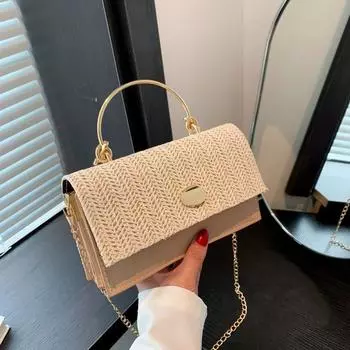 Модная соломенная плетеная сумка-мессенджер с высокой текстурой 2024 года, популярная новая сумка через плечо в корейском стиле, повседневная маленькая квадратная сумка хаки