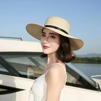 Модная соломенная шляпа для женщин, пляжная шляпа для защиты от солнца, универсальная летняя шляпа от солнца бежевый