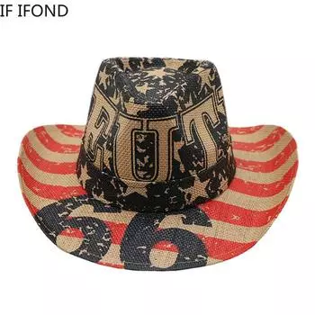 Модная соломенная шляпа от солнца с принтом для мужчин и женщин, летняя винтажная ковбойская шляпа в стиле вестерн, панамская вечерняя шляпа, ковбойская джазовая шляпа 55-59cm