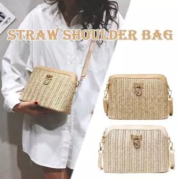 Модная соломенная сумка через плечо, тканые пляжные праздничные женские сумки на плечо в стиле бохо коричневый