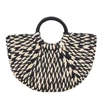 Модная соломенная сумка женская летняя сумка с ручкой в форме полумесяца большая вместительная тканая пляжная сумка 39*8*25cm чёрный