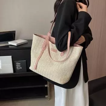 Модная соломенная тканая сумка для женщин большой вместимости, новинка 2024 года, летняя сумка подмышки, универсальная сумка для покупок на одно плечо