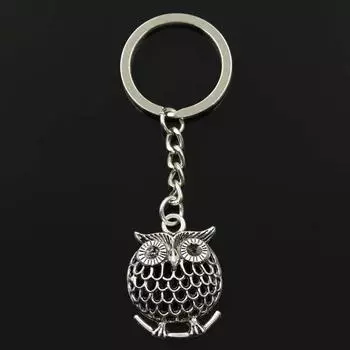 Модная Сова Стоящая Ветка 33x25 мм Подвеска 30 мм Брелок Металлическая Цепочка Серебристого Цвета Мужской Автомобиль Подарочный Сувенирный Брелок серебряный
