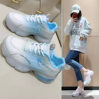 модная спортивная обувь для женщин, новинка 2024 года, спортивная обувь с сеткой, повседневные кроссовки на платформе с градиентом, женская обувь 34 фиолетовый