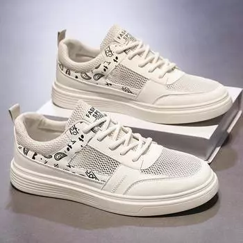 Модная спортивная обувь, мужская дышащая повседневная уличная обувь с сеткой, удобная нескользящая дорожная обувь на шнуровке, летние мужские туфли для доски 40 чёрный