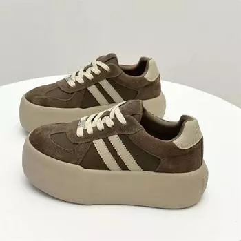 Модная спортивная обувь на толстой подошве, повседневная обувь для женщин 2024 года, новая воловья кожа, мягкая внутри, увеличивающая кроссовки De Training Shoes 35 чёрный