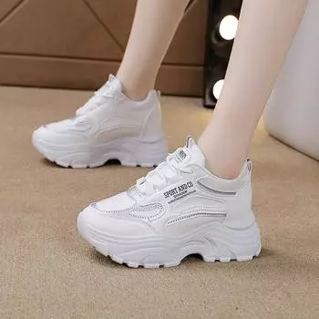 Модная спортивная женская обувь 2024 года, весна и осень, новые кожаные туфли с цветной обивкой, повседневные туфли на каблуке Zapatillas Mujer Traf 35 серый