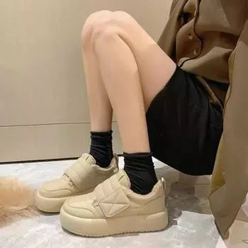 Модная спортивная женская обувь 2024 года, зимняя новая повседневная теплая вулканизированная женская обувь, короткие плюшевые мягкие туфли на платформе Zapatos Mujer 35 чёрный