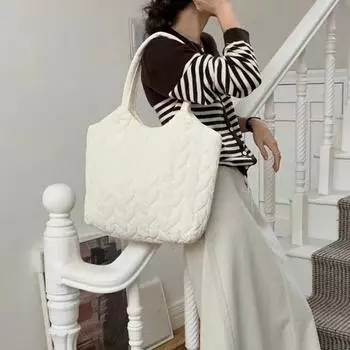 Модная стеганая сумка с вышивкой нитками, легкая, объемная, с верхней ручкой, женская сумка-шоппер большой емкости, сумка через плечо 33x13x32cm чёрный