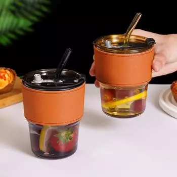 Модная стеклянная кофейная кружка с соломинкой, большая емкость, многоразовая бутылка для воды, подарок на день рождения As Shown