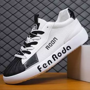 Модная студенческая обувь 2023. Новые маленькие белые туфли. Дышащая мужская обувь с сетчатой поверхностью. Красная спортивная мужская обувь. 39 белый