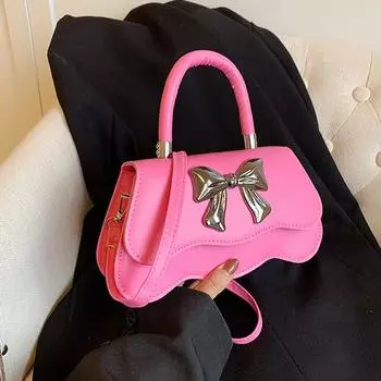 Модная сумка-бант однотонная на плечо, сумочка, повседневная с верхней ручкой, маленькая, для ежедневных поездок на работу, из ПУ кожи, женская, женские сумки кроссбоди AVE 24x7x13cm розовый