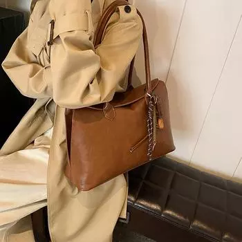 Модная сумка большой вместимости, женская сумка через плечо, ретро-сумка с иностранной текстурой, сумка-подушка для поездок на работу no pendant коричневый