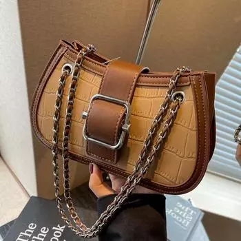 Модная сумка-цепочка через подмышку, женские сумки, новые ретро-сумки контрастного цвета с одним плечом, маленькая сумка через плечо