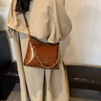 Модная сумка-цепочка женская 2024 осень и зима новый тренд нишевый дизайн модная сумка-мессенджер текстура пригородная сумка через плечо 24*10*19