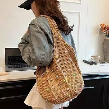 Модная сумка через плечо для молодых женщин 2025 года, летняя новая повседневная пляжная плетеная сумка-тоут темные хаки