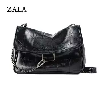 Модная сумка через плечо для женщин из искусственной кожи с цепочками подмышками, черная однотонная сумка-мессенджер с клапаном, сумки 26*10*19cm чёрный