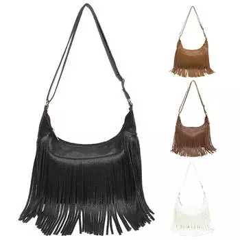 Модная сумка через плечо из искусственной кожи, большая вместительная женская сумка на плечо с кисточками, простая сумка-мессенджер с регулируемым ремешком для путешествий на открытом воздухе чёрный