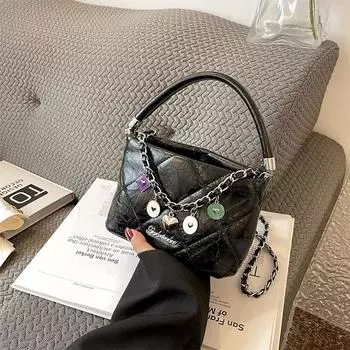 Модная сумка через плечо из масляно-вощеной кожи с цепочками, женская новая высококачественная мини-портативная сумка-ведро, дизайнерская сумка для поездок на работу (20cm<Max Length<30cm)