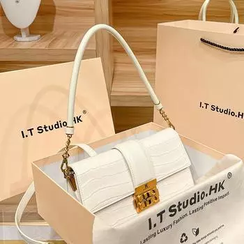 Модная сумка через плечо из натуральной кожи с винтажными замками, женская сумка через подмышку, простая сумка через плечо, универсальная однотонная сумка через подмышку чёрный