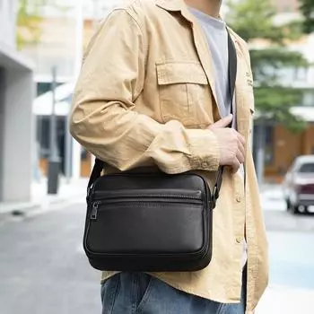 Модная сумка через плечо из натуральной кожи, горизонтальная квадратная сумка через плечо, повседневная спортивная сумка через плечо чёрный