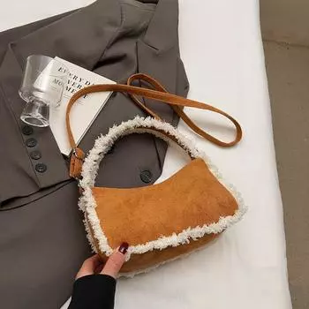 Модная сумка через плечо из овечьей шерсти большой емкости, трендовая сумка через плечо с плетением, шерстяная женская сумка коричневый