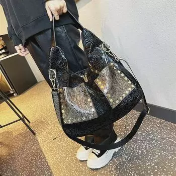 Модная сумка через плечо из тисненой кожи — женская контрастная цветная сумка, коллекция осень 2023 г.