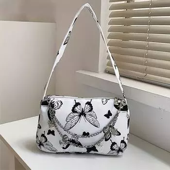 Модная сумка через плечо на молнии, мини-модная сумка под мышками с узором бабочки, маленькая стильная сумка с цепочкой и декором