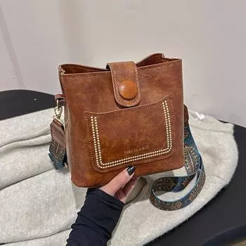 Модная сумка через плечо, новая модная сумка-мессенджер из искусственной кожи, простая универсальная сумка, женская фактурная сумка-ведро для поездок на работу