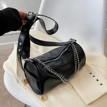 Модная сумка через плечо с цепочкой для женщин, новая большая вместимость, цилиндрические сумки на одно плечо, темперамент, универсальные сумки