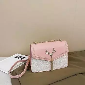 Модная сумка через плечо с кисточкой в виде головы оленя, расшитая пайетками - женская ретро-сумка через плечо квадратной формы 21*7*16 чёрный