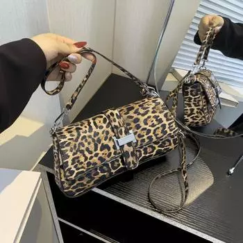 Модная сумка через плечо с леопардовым принтом, сумки с ручкой из искусственной кожи, женская сумка-клапан, женская большая вместимость, винтажная повседневная сумка через плечо чёрный