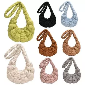 Модная сумка через плечо с рюшами и облаком, большая вместительная сумка для пельменей, однотонная модная сумка-хобо, сумка в форме полумесяца для женщин хаки