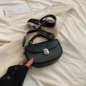 Модная сумка через плечо с широким ремнем, однотонная, простая, маленькая, классическая, с клапаном, мягкая сумка через плечо