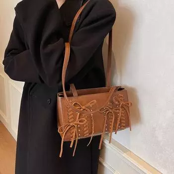 Модная сумка через плечо с заклепками для женщин, новая универсальная большая вместительная квадратная сумка, осенне-зимние ретро-сумки для поездок на работу