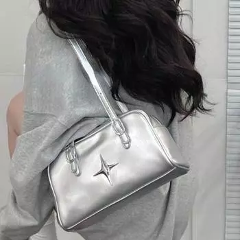 Модная сумка через плечо Y2k, однотонная сумка из искусственной кожи в корейском стиле, новая повседневная винтажная сумка большой емкости, милая крутая большая сумка 26X11X15cm чёрный