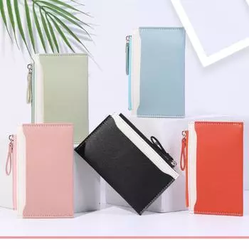 Модная сумка для карточек для женщин, маленькая, свежая цветовая комбинация, ультратонкая, изящная, зажим для карточек и документов, простой кошелек для монет чёрный