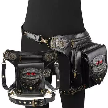 Модная сумка для ног в стиле панк для мотоцикла, унисекс, мото и байкерская, с заклепками, ретро-цепь, для мужчин и женщин, сумки через плечо и через плечо чёрный