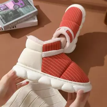 Модная сумка для обуви из хлопка с высоким верхом 2024 года, зимняя плюшевая толстая подошва для тепла и пары, высокие туфли для дома и отдыха на открытом воздухе из хлопка 36-37