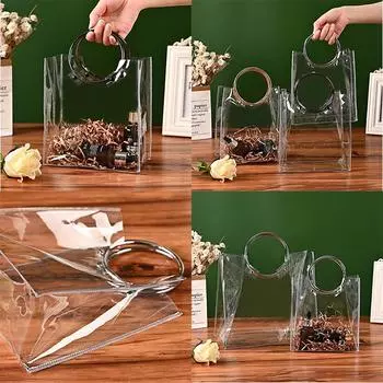 Модная сумка для покупок, свадебный подарок-компаньон, свадебная сумка для конфет Ins, прозрачная подарочная сумка с цветами, круглая сумка из ПВХ 18*10*20CM золотой