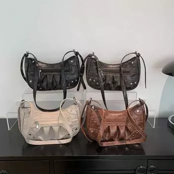 Модная сумка-хобо с заклепками в стиле панк, модная сумка на молнии, сумка подмышки, повседневный кошелек для женщин и девочек чёрный